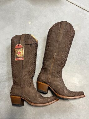 Los Altos sniptoe python cowgirl line dancing Chocolate Nubuck Python 17" Boots